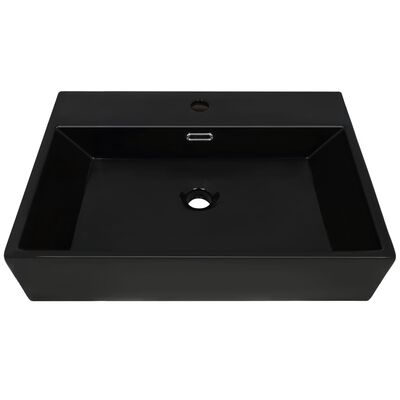 vidaXL Lavabo con orificio para grifo cerámica negro 60,5x42,5x14,5 cm