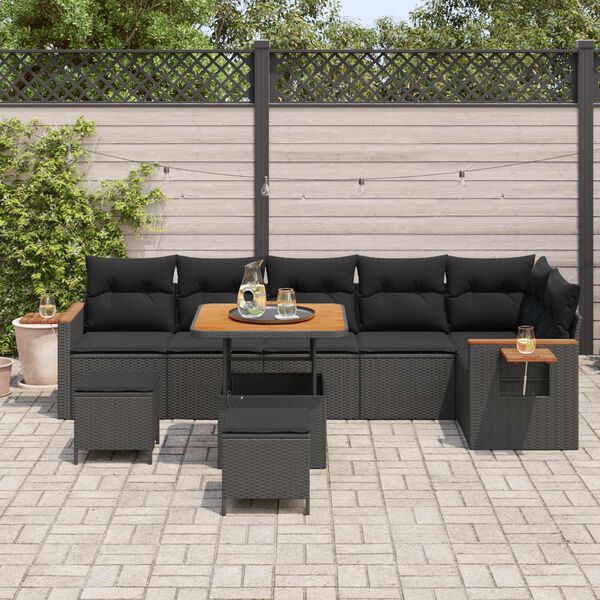 vidaXL Conjunto de sof&aacute;s de jard&iacute;n con coj&iacute;n 9 pcs Negro