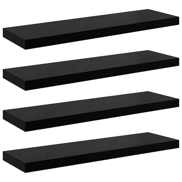 vidaXL Estantes flotantes pared 4 uds negro brillo MDF 80x23,5x3,8 cm