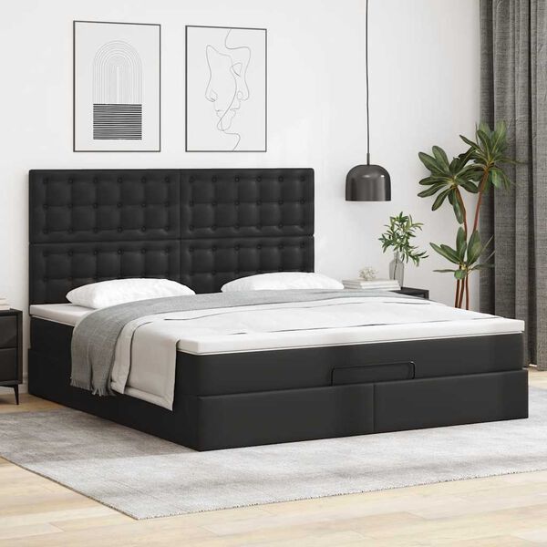 vidaXL Estructura cama otomana colch&oacute;n cuero sint&eacute;tico negro 160x200cm