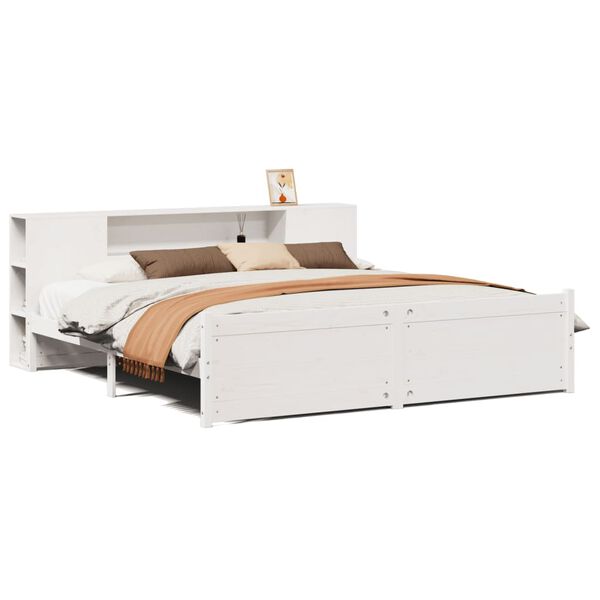 vidaXL Cama con estantería sin colchón madera maciza blanca 200x200 cm
