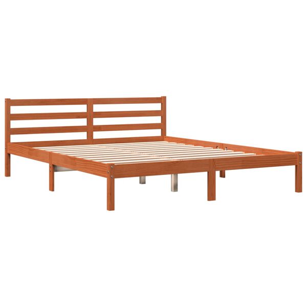 vidaXL Cama sin colch&oacute;n madera maciza de pino marr&oacute;n cera 200x200 cm
