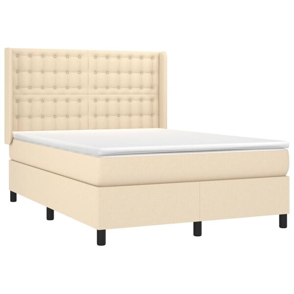 vidaXL Cama box spring con colch&oacute;n tela color crema 140x200 cm