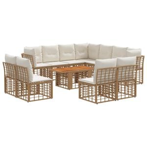 vidaXL Conjunto de sof&aacute;s de jard&iacute;n 12 uds. Natural y Crema