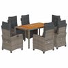 vidaXL Set comedor jard&iacute;n 7 pzas y cojines rat&aacute;n sint&eacute;tico gris