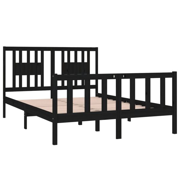 vidaXL Estructura de cama doble madera maciza negra 135x190 cm