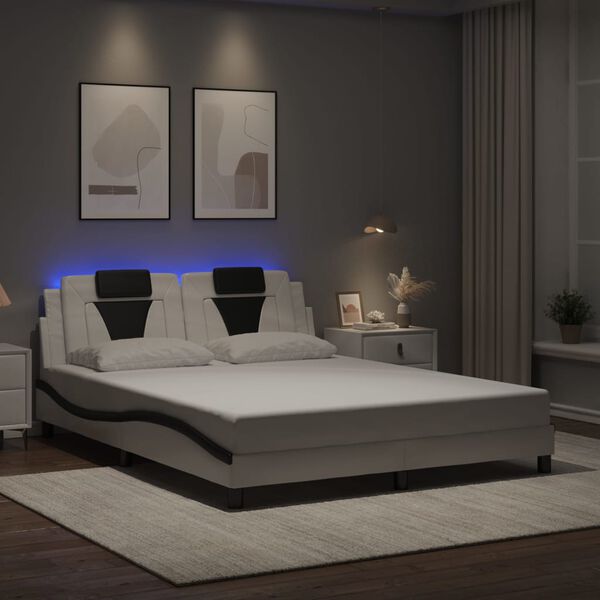 vidaXL Estructura de cama Viana con LED sin colch&oacute;n blanco negro 160x200 cm