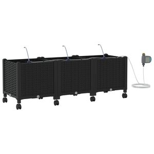 vidaXL Maceta de jard&iacute;n con riego y ruedas 3 uds. Negro PP