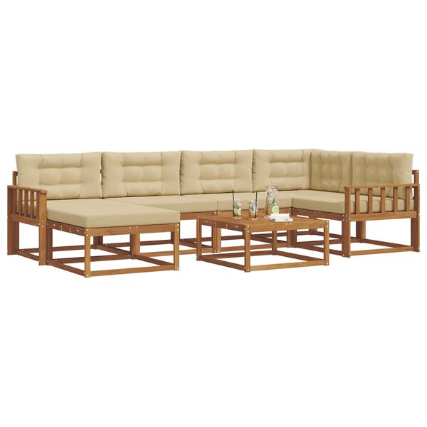 vidaXL Conjunto de sof&aacute;s de exterior con coj&iacute;n 7 pcs Natural y Beige