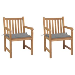 vidaXL Sillas de jard&iacute;n 2 uds madera maciza de teca con cojines grises