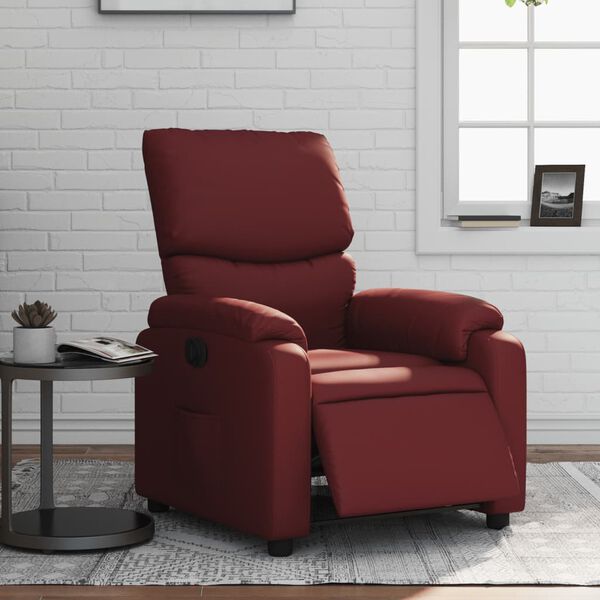 vidaXL Sill&oacute;n reclinable el&eacute;ctrico de cuero sint&eacute;tico rojo tinto