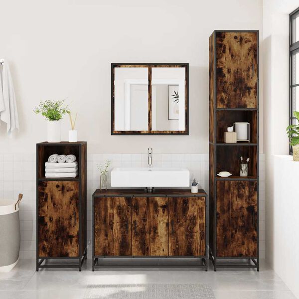 vidaXL Armario lavabo ba&ntilde;o madera ingenier&iacute;a roble ahumado 90x33x60 cm