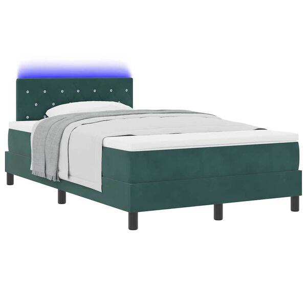 vidaXL Cama Box Spring LED Verde oscuro 120 x 190 cm Terciopelo