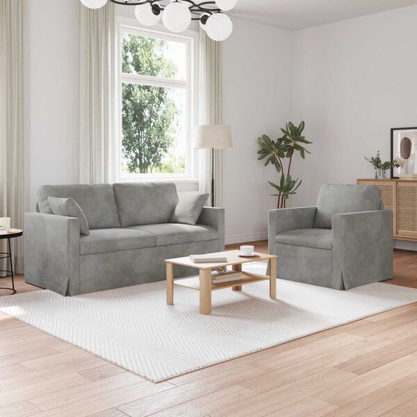 vidaXL Juego de Sof&aacute; 2 pcs Gris Claro 158 x 78 x 80 cm Terciopelo