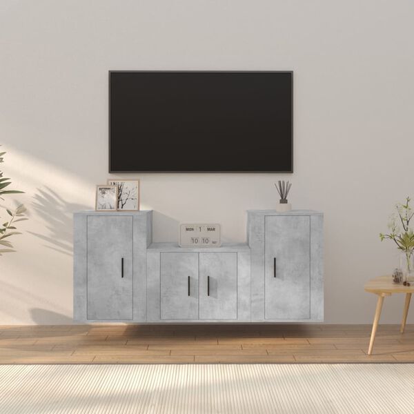 vidaXL Set de muebles de TV 3 pzas madera contrachapada gris hormig&oacute;n