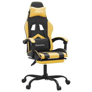 vidaXL Silla gaming giratoria reposapi&eacute;s cuero sint&eacute;tico negro dorado