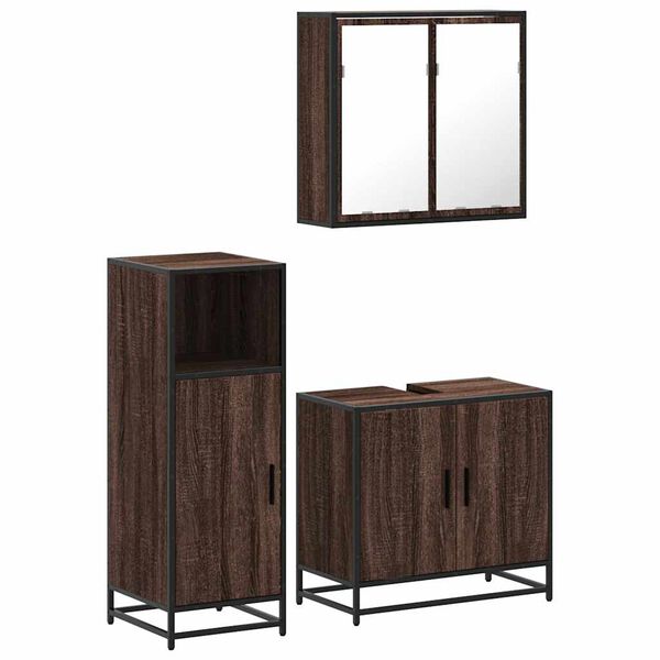 vidaXL Set de muebles baño 3 pzas madera contrachapada roble marrón