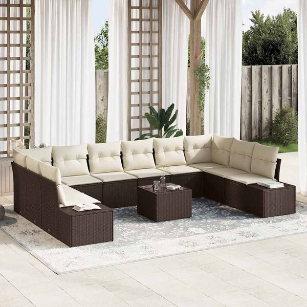 vidaXL Conjunto de sof&aacute; de jard&iacute;n 11 pcs Marr&oacute;n rat&aacute;n sint&eacute;tico