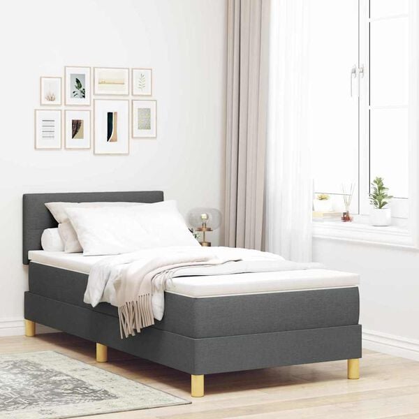 vidaXL Cama tipo Box Spring con colch&oacute;n Gris oscuro 80 x 200 cm tela