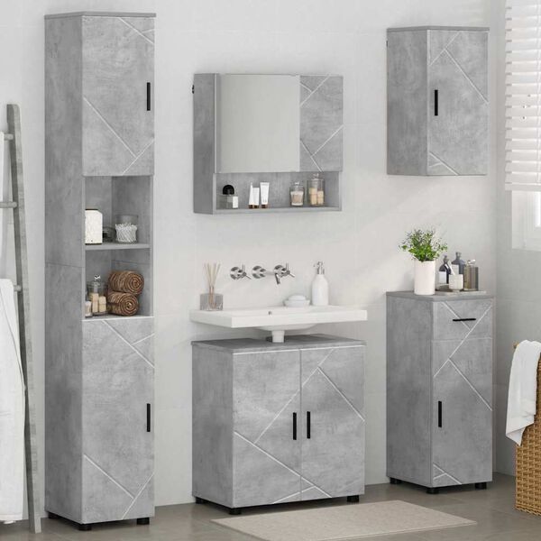 vidaXL Juego de muebles de ba&ntilde;o con caj&oacute;n 5 pcs Gris Concreto