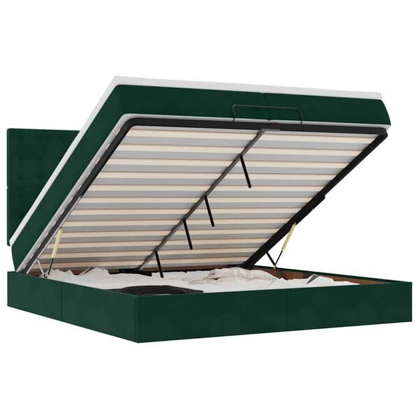 vidaXL Estructura de cama otomana colchones terciopelo verde oscuro