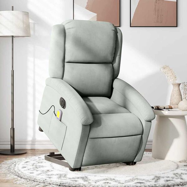 vidaXL Sill&oacute;n de masaje reclinable elevable terciopelo gris claro