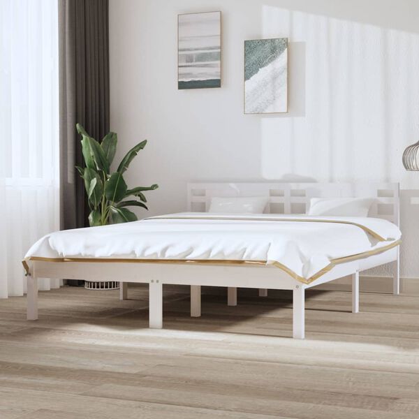vidaXL Estructura de cama madera maciza blanca King Size 150x200 cm