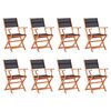 vidaXL Sillas plegables, 8 unidades, color negro, madera maciza de eucalipto y textil.