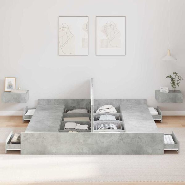 vidaXL Cama con almacenamiento con cabecera Gris Concreto 200 x 200 cm