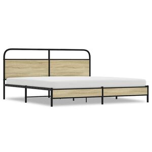 vidaXL Estructura de cama sin colch&oacute;n metal roble Sonoma 180x200 cm