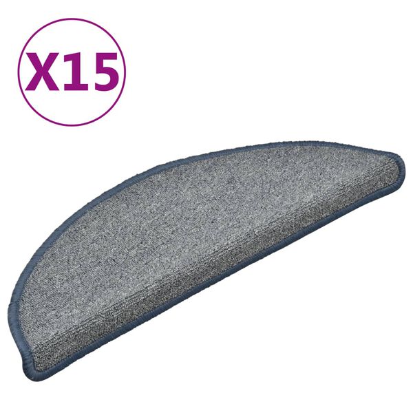 vidaXL Felpudos para escaleras (15 unidades, 56 x 17 x 3 cm, gris claro y azul, semicirculares)