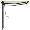 vidaXL Toldo manual retr&aacute;ctil con postes crema 3x2,5 m
