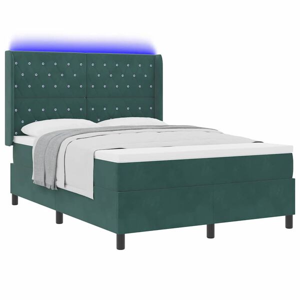 vidaXL Cama con Box Spring LED y Colch&oacute;n Verde 140 x 190 cm Terciopelo