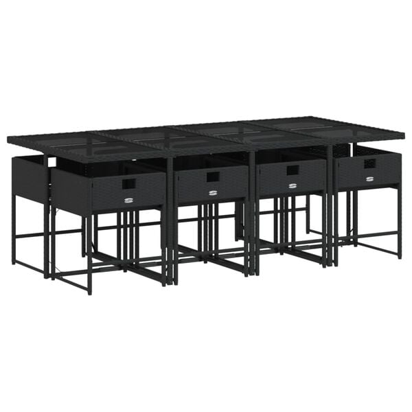 vidaXL Set de comedor de jard&iacute;n 9 pzas y cojines rat&aacute;n sint&eacute;tico negro