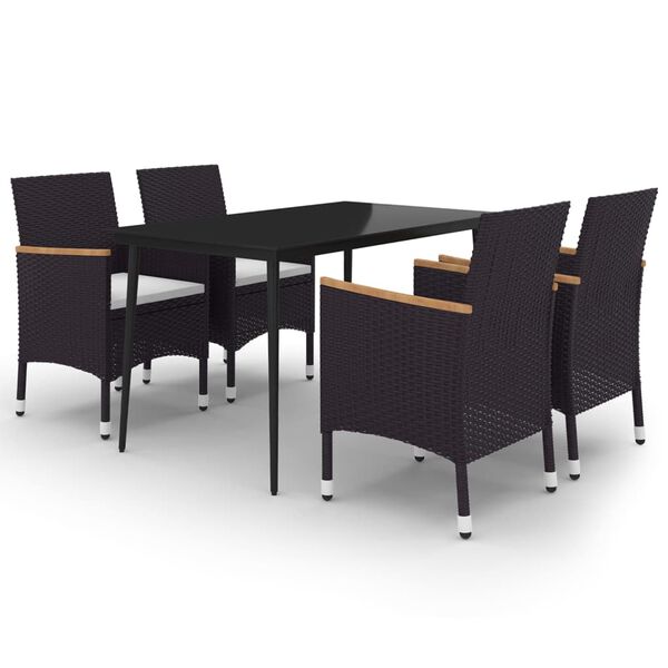 vidaXL Set comedor de jard&iacute;n 5 pzas y cojines rat&aacute;n sint&eacute;tico y vidrio
