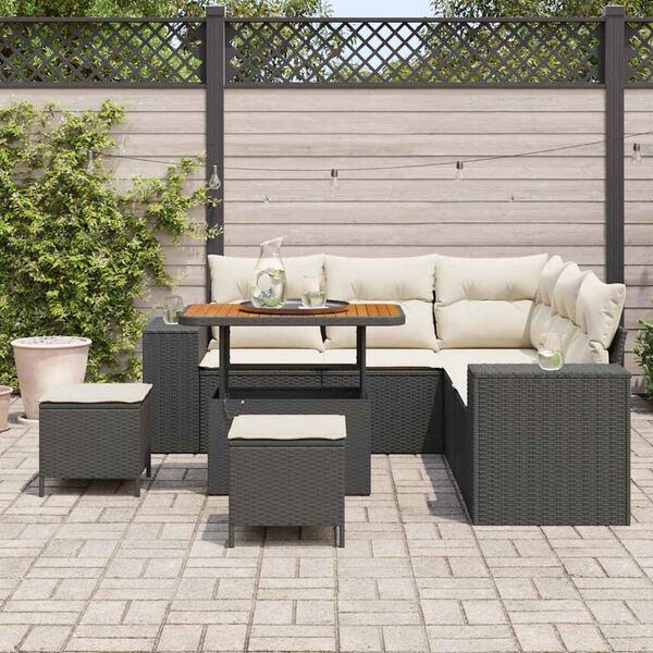 vidaXL Conjunto de sof&aacute; de jard&iacute;n 8 pcs Negro y crema rat&aacute;n sint&eacute;tico