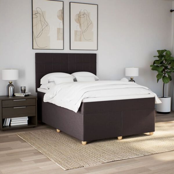 vidaXL Cama box spring con colch&oacute;n tela marr&oacute;n oscuro 140x200 cm