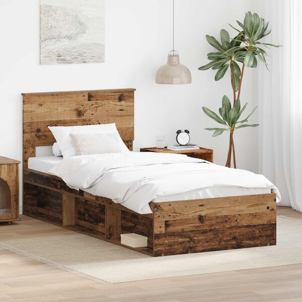vidaXL Estructura de cama con cabecera Madera vieja 90 x 190 cm