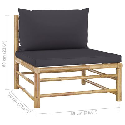 vidaXL Set de muebles de jardín 6 piezas bambú y cojines gris oscuro