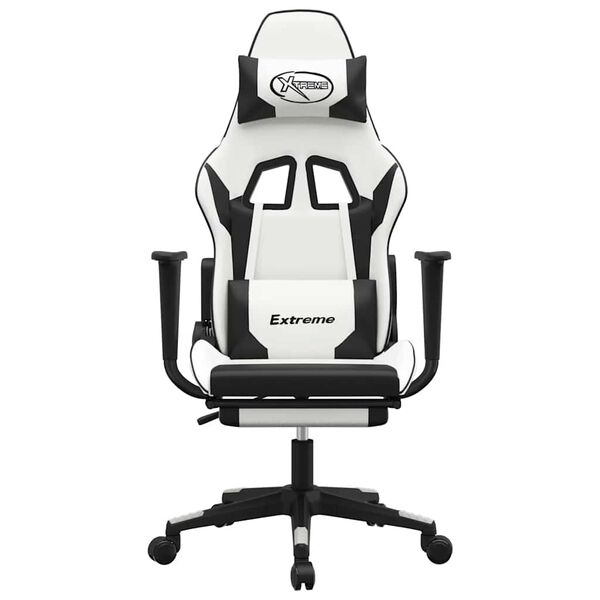 vidaXL Silla gaming masaje y reposapi&eacute;s cuero sint&eacute;tico negro blanco