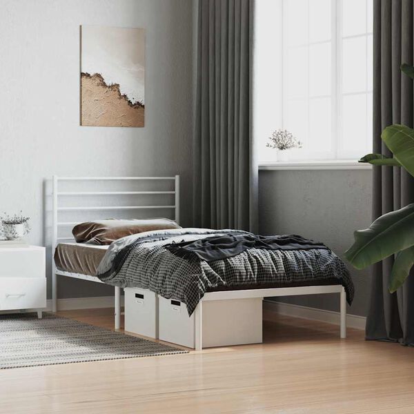 vidaXL Estructura cama sin colch&oacute;n con cabecero metal blanco 90x200 cm