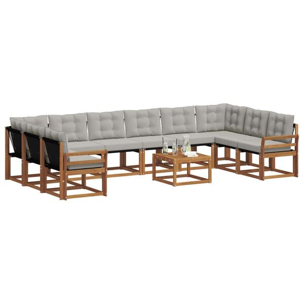 vidaXL Conjunto de sof&aacute;s de exterior 11 pcs Gris Natural y Claro