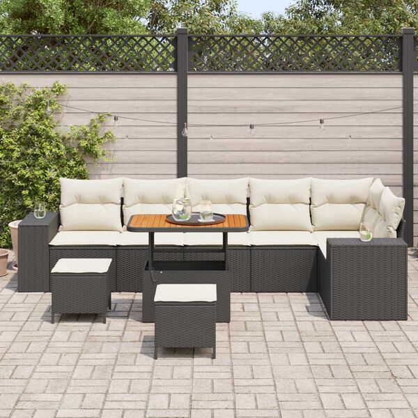 vidaXL Conjunto de sof&aacute; de jard&iacute;n 9 pcs Negro rat&aacute;n sint&eacute;tico