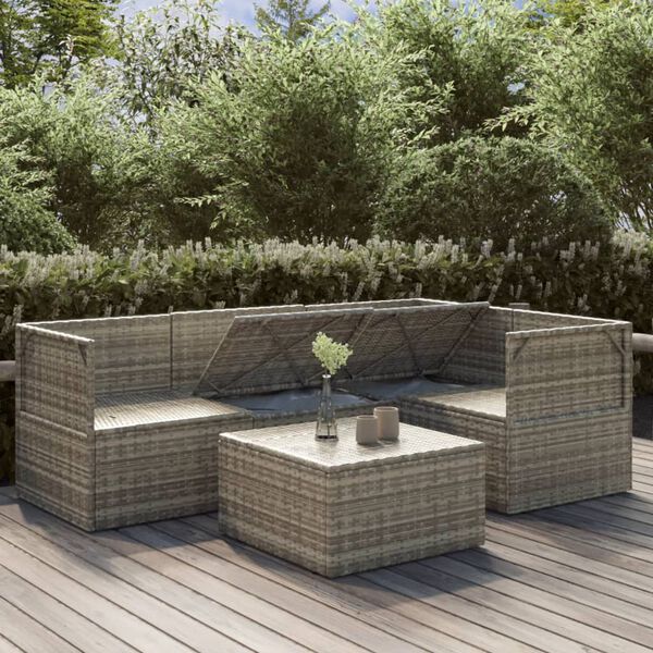 vidaXL Set de muebles de jard&iacute;n 5 pzas y cojines rat&aacute;n sint&eacute;tico gris