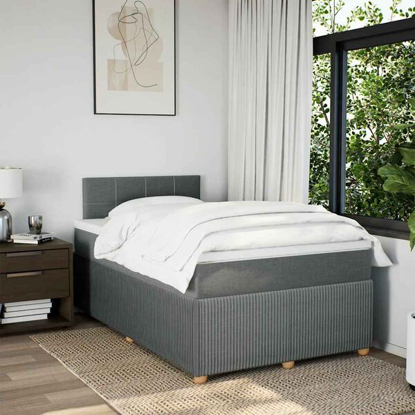 vidaXL Cama box spring con colch&oacute;n tela gris oscuro 120x200 cm