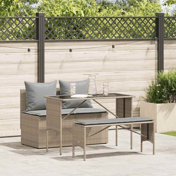 vidaXL Set comedor de jardín 3 pzas con cojines ratán sintético beige