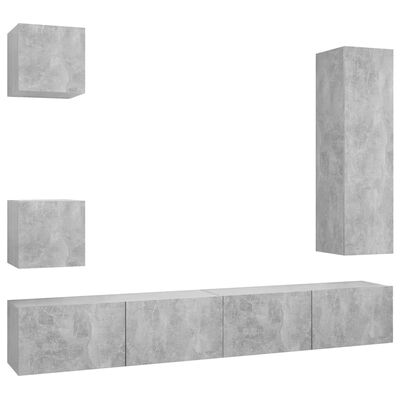 vidaXL Set muebles de salón TV 5 pzas madera ingeniería gris hormigón