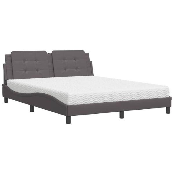 vidaXL Cama con colchón Zadar cuero sintético gris 160x200 cm