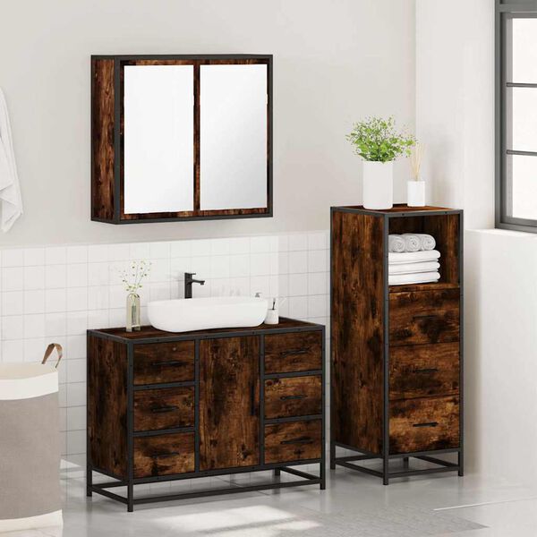 vidaXL Set de muebles ba&ntilde;o 3 pzas madera contrachapada roble ahumado