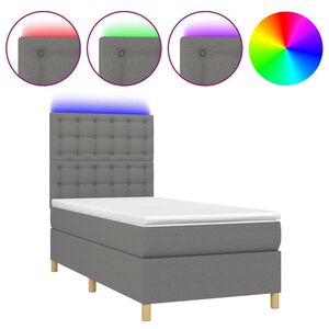 vidaXL Cama box spring colch&oacute;n y luces LED tela gris oscuro 80x200 cm